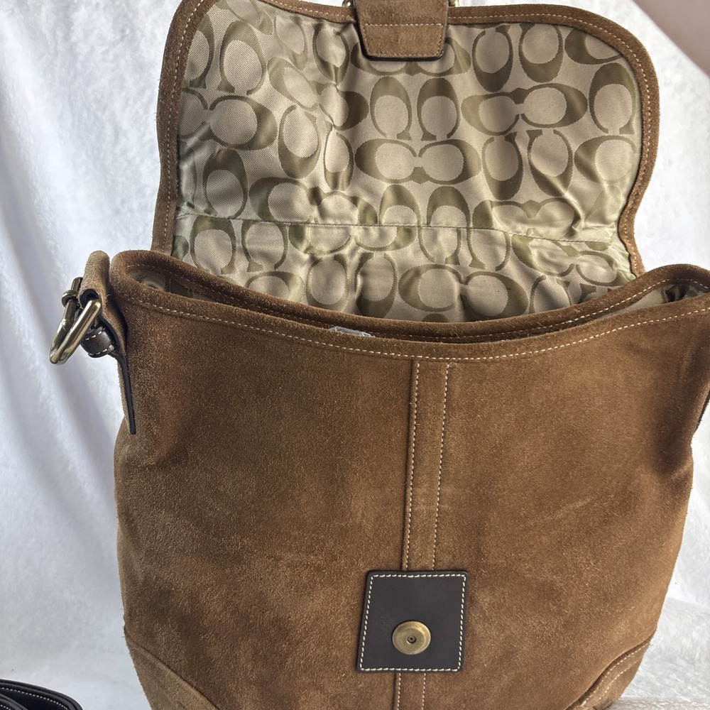 COACH Soho Handbag Brown Tan Suede Leather Hobo Crossbody Shoulder Bag - Picture 11 of 16
